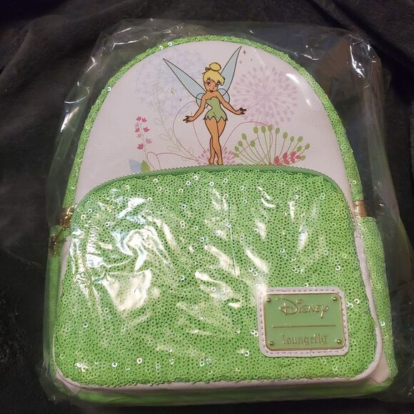 loungefly Peter Pan Tinkerbell Mont Green Sequin Mini Backpack - Picture 1 of 5